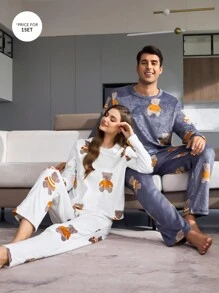 Cute Panda Plush Winter Lounge Suit Set For Men - Multicolor - View 1