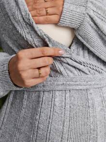 SHEIN Enterizo de manga larga de unicolor minimalista con cordón para embarazada, invierno - Gris - Ver 5