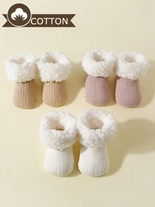 2 pares de calcetines antideslizantes de bebé de felpa cálida y gruesa con lunares, adecuados para el invierno - Multicolor - Ver 1