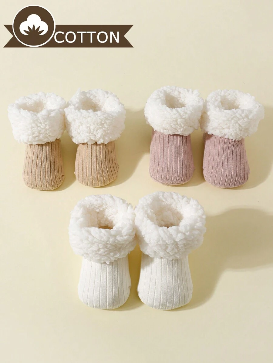 2 pares de calcetines antideslizantes de bebé de felpa cálida y gruesa con lunares, adecuados para el invierno - Multicolor - Ver 1