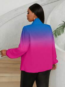 Maweii Camicetta elegante da donna taglie forti con stampa sfumata a nodo e maniche lunghe - Multicolore - Visualizzare 2