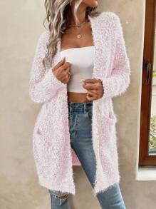 女式纯色简约休闲开衫 - 粉色 - 查看 8