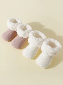 2 pares de calcetines antideslizantes de bebé de felpa cálida y gruesa con lunares, adecuados para el invierno - Multicolor - Ver 3