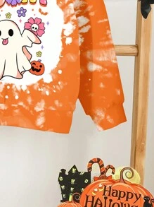 SHEIN 女婴怪异扎染图案柔软针织圆领套头衫，适合秋冬季、万圣节 - 彩色 - 查看 4