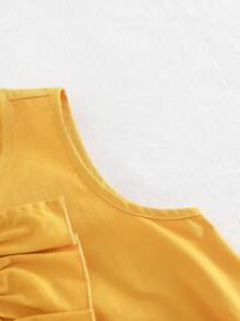 Cozy Pixies 2pcs Girl Sets - Solid Round Neck Ruffle Sleeveless Top And Polka Dot Pants - Brown - View 12