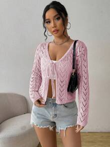 Chiquease Women Hollow Out Front Lace Up Cardigan, Vacation