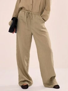 MUSERA Women Striped Linen Tie Waist Beach Trousers Summer Pants Boho Summer Cute Chic Elegant - Green - View 6