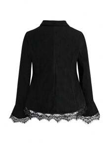Halloween Plus Size Solid Color Lace Patchwork Blazer - Black - View 2