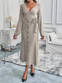 Chiquease Vestido de mujer unicolor con cordones - Caqui - Ver 3