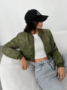 SHEIN EZwear Chaqueta de manga larga de unicolor, vintage y minimalista para mujeres