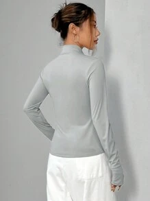 SHEIN Unity Chaqueta de mujer con cierre de cremallera, cuello alto y ajuste delgado, para 4 estaciones - Gris - Ver 2