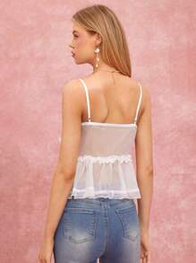 Enchnt Women's Solid Color Lace Trim Sheer Camisole - White - View 2