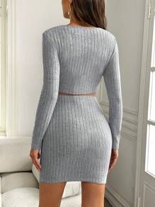 SHEIN 2pcs Maternity Women Crew Neck Twist Top With Adjustable Waist A-Line Skirt