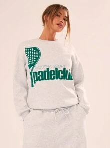 Musera Sport Padel Club Print Crew Neck Only Sweatshirts, Padel Racquetball Pickleball Tennis Gym Fitness - Light Grey - View 6