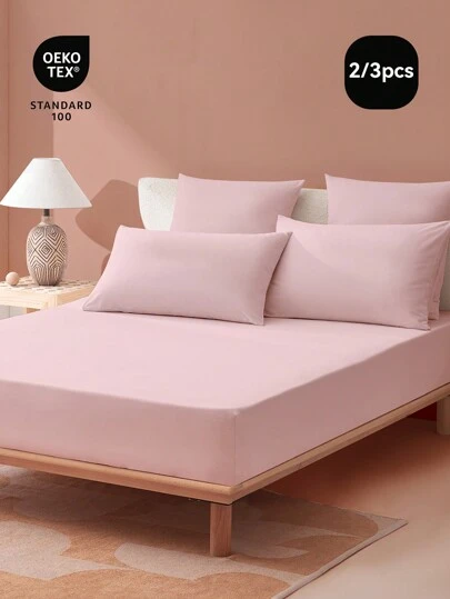 [100% 纯棉]2/3 件豪华蓬松纯色床笠套装 - 1 件床单和 1/2 件枕套，深口袋床垫套，耐用、超柔软、防缩水、防褪色，适合所有尺寸的床 - 单人床、双人床、特大号床、大号床单，舒适贴合，可轻松塞入超深床垫