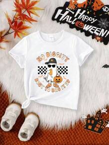Young Boys Funny Print Crew Neck Casual T-Shirt For Halloween - White - View 1