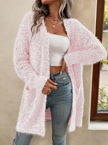 女式纯色简约休闲开衫 - 粉色 - 查看 1