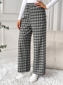 SHEIN LUNE Women Thickened Warm Plaid Pants