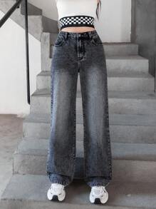 Teen Girls Bow Print Denim Jeans,Holiday,Summer,Travel - Black - View 5