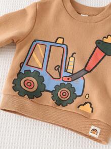 Cozy Pixies 2 Chiếc Xe Đẩy Hoạt Hình Bé Trai Họa Tiết Dệt Kim Mềm Raglan Tay Áo Và Bộ Quần Có Còng - màu nâu - Xem 17