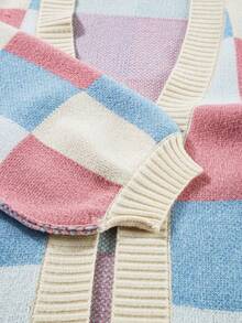 Acelitt Kolorowy damski kardigan w kratkę, kontrastowy kolor, luźny, swobodny, z długim rękawem, jesień/zima