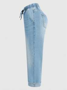 女士弹力腰水洗牛仔七分裤，适合通勤和休闲穿着，秋季款 - 淺色水洗藍 - 查看 7