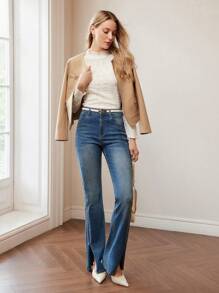 MOTF PREMIUM SOLID FLORAL TEXTURED LETTUCE TRIM SLIM FIT TEE