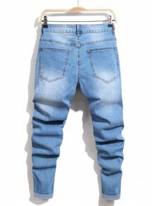 Manfinity Homme Men's Casual Distressed Cone Jeans - Light Wash - View 2