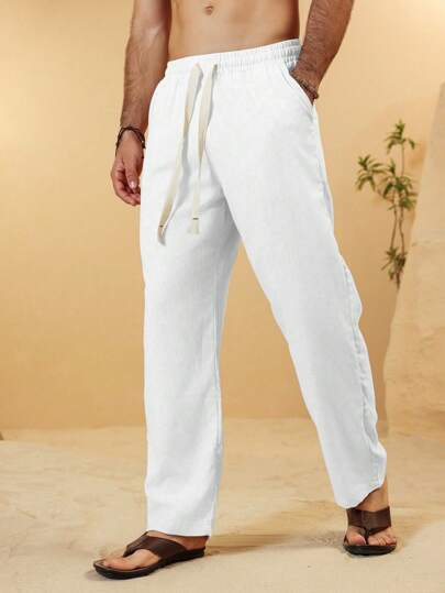 Manfinity RSRT Herr enfärgade enkla vardagsbyxor med dragsko, höst