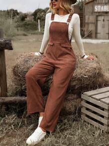 SHEIN LUNE Solid Color Casual Suspender Jumpsuit
