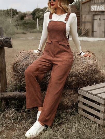 SHEIN LUNE Solid Color Casual Suspender Jumpsuit