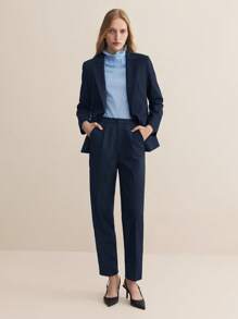 BizChic Navy Blue Suit Work Wear Set Office Attire Work Clothes Professional Fall Women Outfits - Navy Blue - View 4