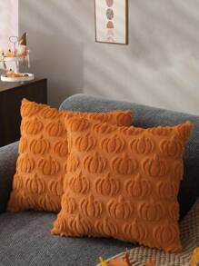 枕套 18x18 秋季装饰秋锈南瓜抱枕套柔软毛绒蓬松羊毛沙发垫套适用于椅子沙发卧室客厅家居装饰 - 橘色 - 查看 1