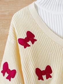 Girls Apricot Short Embroidered Bow Cardigan - Apricot - View 6