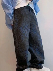 Manfinity Hypemode 男士休闲豹纹裤，外出时尚纯色直筒休闲裤，适合送给老公、男朋友的礼物 - 黑色 - 查看 1