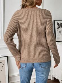 Chiquease Casual Ribbed Knit Drop Shoulder Sweater, Spring & Autumn Knit Pullover Fall Winter Outfit - Mocha Brown - View 2
