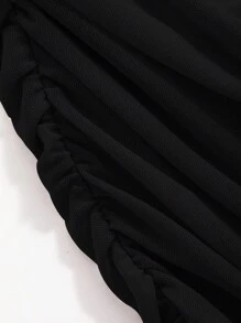 Joudiya Vestido negro de mujer de manga corta con cuello asimétrico de unicolor, vestido elegante para fiestas, cumpleaños, Año Nuevo o baile de graduación