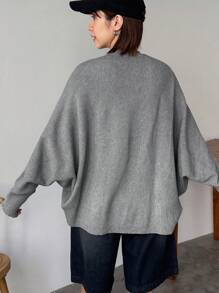 FRIFUL Women's Solid Asymmetric Hem Casual Long Sleeve Cardigan - Grey - View 5