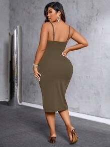 SHEIN LUNE Váy suông đơn giản màu trơn cỡ lớn dành cho nữ - Cà phê nâu - Xem 2