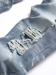 Manfinity Homme Men's Ripped Pocket Casual Straight-Leg Denim Jeans - Light Wash - View 4