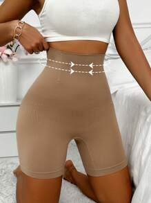 Women Solid Color High Waist Shaping Corset Shorts