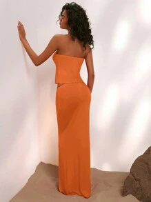 Opulessa Conjunto de 2 piezas de punto liso y ajustado para mujer, ideal para playa, festival, rojo, vacaciones de verano