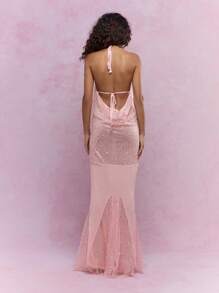 MISSGUIDED Y2K futuristisches Pailletten Trägertop-Rückenfreies Maxikleid mit Godet - Pink - Übersicht 2