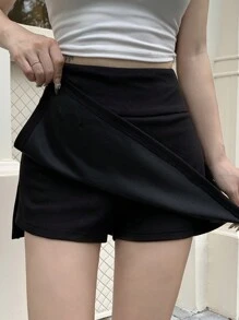DAZY Women Summer Casual Side Slit Patchwork Mini Black Skirt