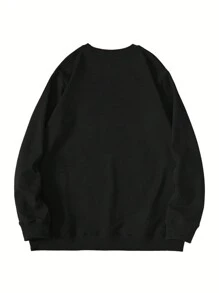 INAWLY 女士休闲宽松字母印花落肩圆领长袖运动衫，春秋季 - 黑色 - 查看 2