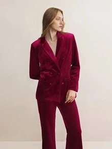 BizChic 西裝領絲絨西裝外套和褲子 - 紅色 - 查看 3