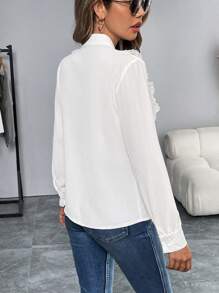 SHEIN LUNE Women's Solid Color Ruffled Long Sleeve Blouse - White - View 2