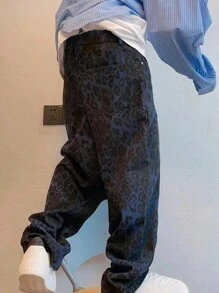 Manfinity Hypemode 男士休闲豹纹裤，外出时尚纯色直筒休闲裤，适合送给老公、男朋友的礼物 - 黑色 - 查看 3