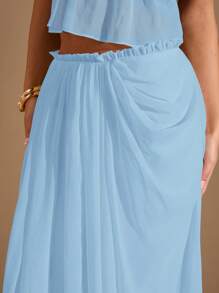 SHEIN BAE Damska letnia spódnica asymetryczna z marszczeniami i wysokim rozcięciem w jednolitym kolorze, z niskim stanem, idealna na plażę, wakacje i randkę