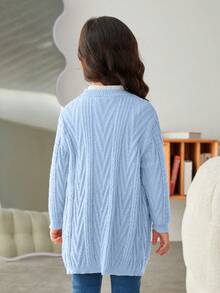 SHEIN 年轻女孩长袖休闲度假风格开衫 - 藍色 - 查看 2